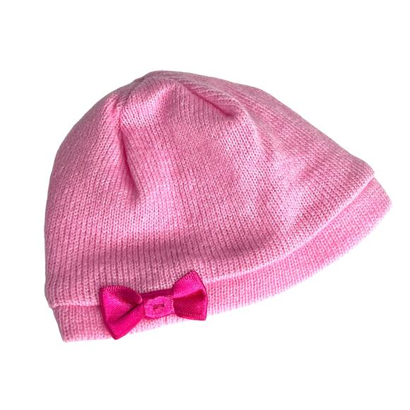 American Girl BITTY BABY Doll Clothes PINK KNIT HAT w/ Satin Bow Care Accessory - Picture 3 of 4